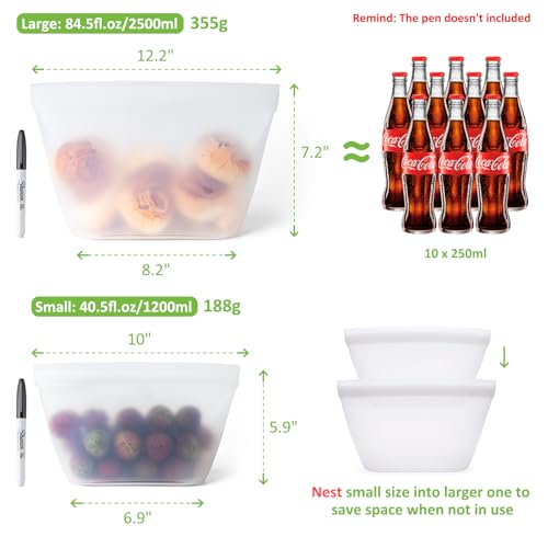 Silicone Bags for Food Storage (Translucent | 2 Size | 4 Pack)