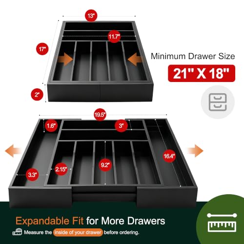 Large Premium Bamboo Silverware Organizer