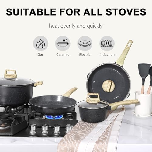Ceramic Pots and Pans Set Non Stick (Dark Gray / 22 Pieces)