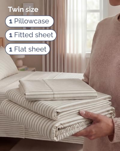 Twin Size 3 Piece Sheet Set (44 - Beige Stripes 2 / Twin)