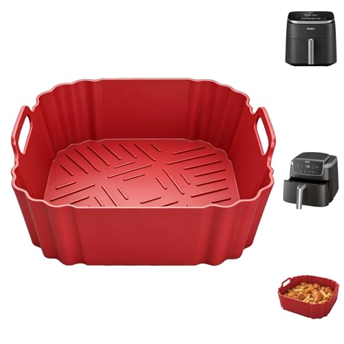 Square Silicone Air Fryer Liners (Red / 8"L x 7.5"W)