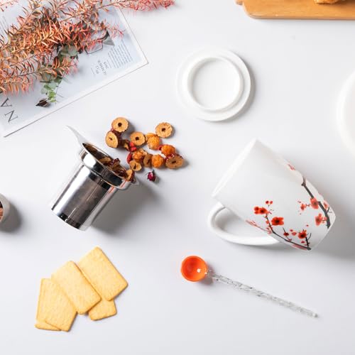 Sweejar Porcelain Tea Mug with Infuser and Lid (Plumblossom / Tea Cup(16 Fl Oz))