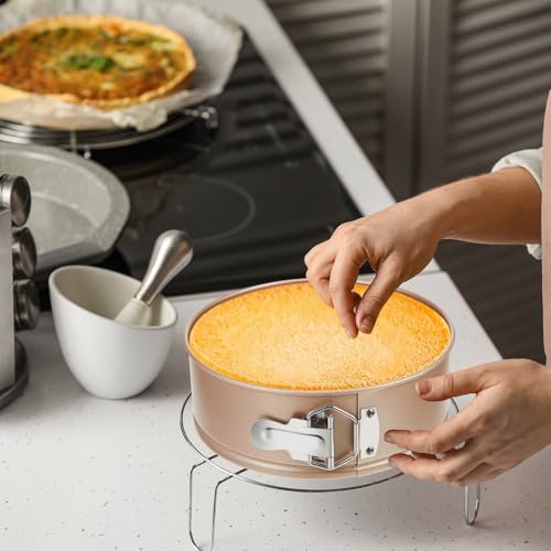 4 Pcs 7 Inch Non Stick Springform Pan with Removable Bottom Carbon Steel Round Springform Cheesecake Pan with Stainless Steel Spring Buckles for Baking Kitchens Restaurant (Champagne Gold / 7 Inch)