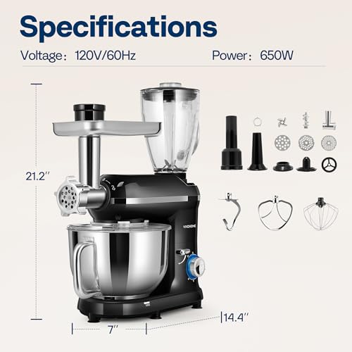 3-in-1 Stand Mixer, 6-Quart Tilt-Head Mixer, 10 Speeds, Black (3-in-1 / Black)