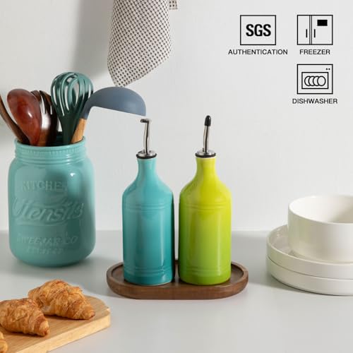 Sweejar Ceramic Olive Oil Dispenser Bottle Set (15.5 oz, Set of 2 / GradientBlueGradientGreen)