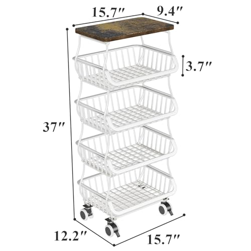 5 Tier Fruit and Vegetable Basket Stand for Kitchen (White / 5 Tiers)