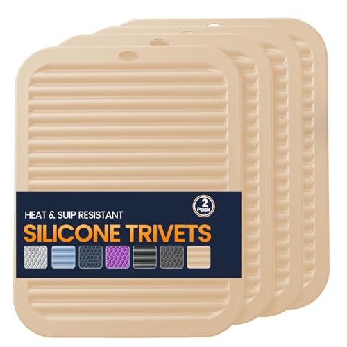 Silicone Trivet Mats 4 Heat Resistant Pot Holders Multipurpose Non (Ivory White)