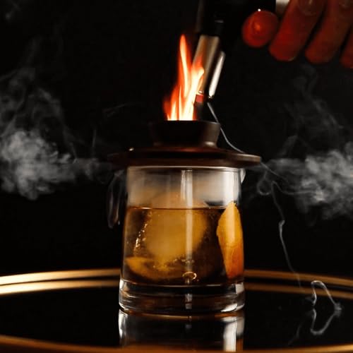 Premium Walnut Wood Cocktail Smoker with One 4 oz Tin of Wood Chips. Great for Whiskey & Old Fashion. Coated in Safe Food Natural Beeswax (Mesquite)