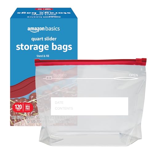 Slider Quart Food Storage Bags with Stand (120 Count)