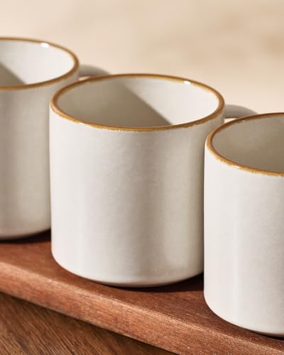 Coffee Mugs Set of 6 (Matte Beige White with Brown Rim / 6pcs)