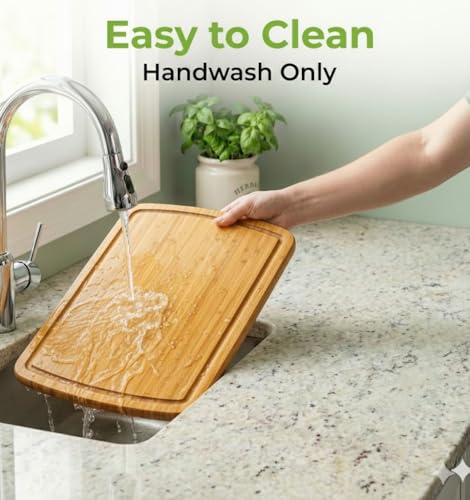 INDESTRUCTIBLE 18 Inch Extra Large Bamboo Cutting Board with Lifetime Replacements (Single-Tone / 18"L x 12.5"W)
