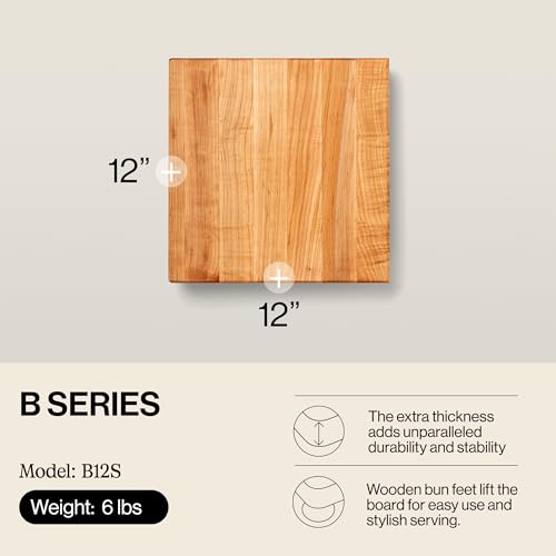 B Series Square Wooden Maple Cutting Board 12”x12” (12"L x 12"W / Maple with Wood Feet)