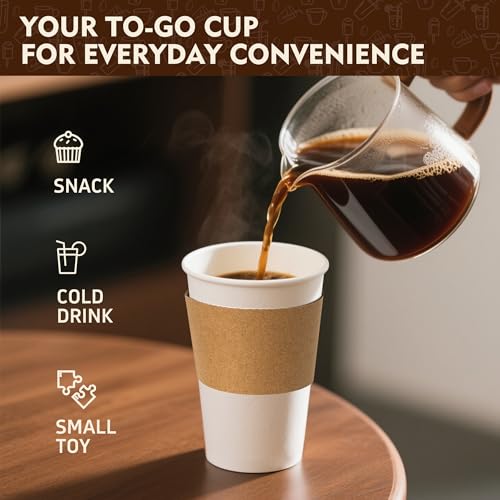 16 oz 100 Pack Disposable Coffee Cups with Lids & Sleeves (White-Kraft Sleeves / 16 oz)