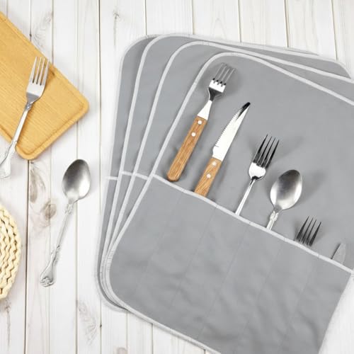 6 Pcs Anti Tarnish Silverware Storage Bags Felt (6 Slots / Gray)