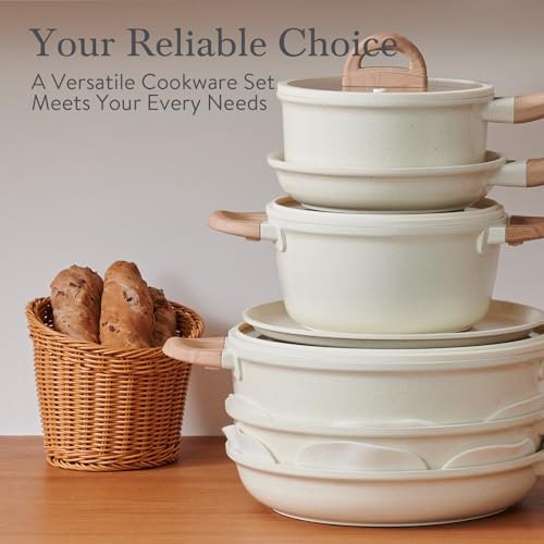 22 Piece Ceramic Cookware Set with Utensils (White)