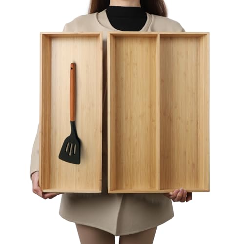 Long V Shaped Bamboo Drawer Organizer Set of 2 (Bamboo (V-Shaped 2 Piece Set - S) / 19.6" L x 20.2" W x 2.1" H)