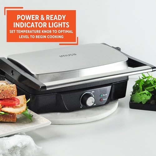 Stainless Steel Panini Press Electric with Adjustable Temperature Settings and Nonstick Plates (12 x 10 inches (Pack of 1) / Nonstick)