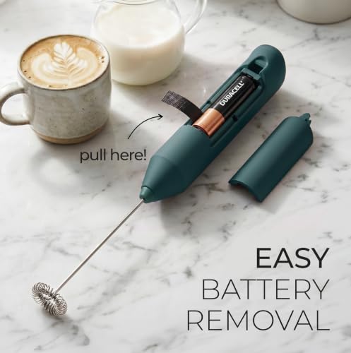 Powerful Milk Frother AA Batteries Included (Pine Green / Compact Frother + Batteries)