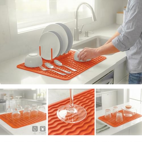 Silicone Dish Drying Mat (Orange / 16"L x 12"W)