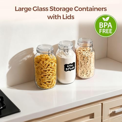 Large Glass Jars with Airtight Lids 71 oz 3 Pack Pantry Organization (71 fl oz x 3)