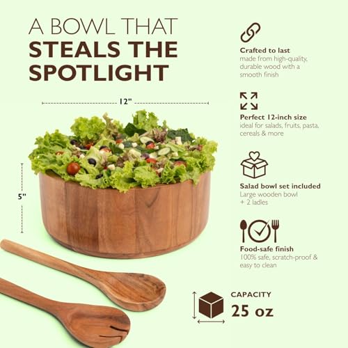 Wooden Salad Bowl Set with Serving Utensils Eco
