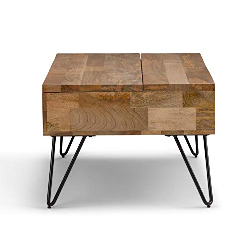 Lockhart 30" Wide Solid Mango Wood Drum Coffee Table in Natural (Wide Lift Top Coffee Table / 48 inch / Refined Natural)
