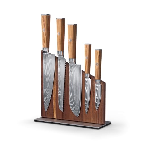 Magnetic Kitchen Knife Block Set (Olive / 6-Piece)