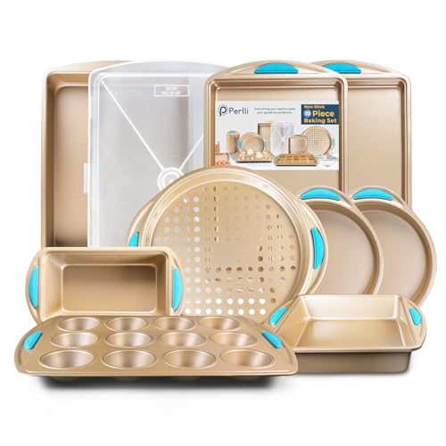 Baking Kit Nonstick Gold Steel Oven Set (Blue / 10 Piece)