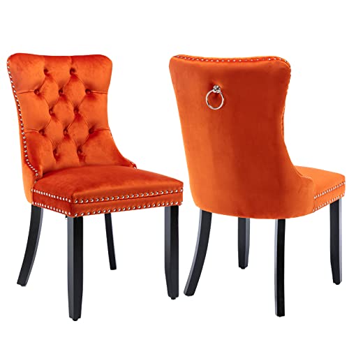 Orange Velvet Dining Chairs Set of 2 (Orange)