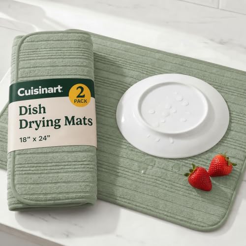 Cuisinart Dish Drying Mat for Kitchen Counter (Horizontal Stripes Sage)