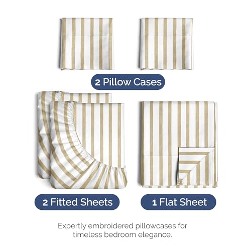 Split King Size 5 Piece Sheet Set (44 - Beige Stripes 2 / Split King Size)