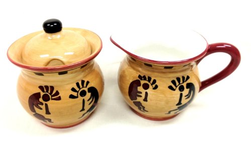 Western Kokopelli Hand Painted Ceramic Creamer & Sugar Set (Western Kokopelli)