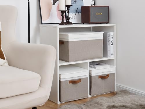 Fabric Storage Bins with Lids (Brown and White / Jumbo)