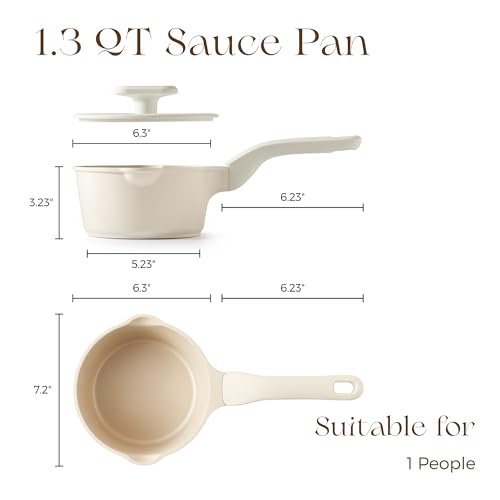 Ceramic Nonstick Saucepan with Lid (1.3 Quarts / Coconut White)