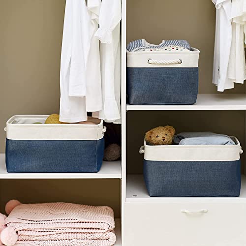 Storage Bins for Shelves (White & Blue / Large - 15.7Lx11.8Wx8.3H)