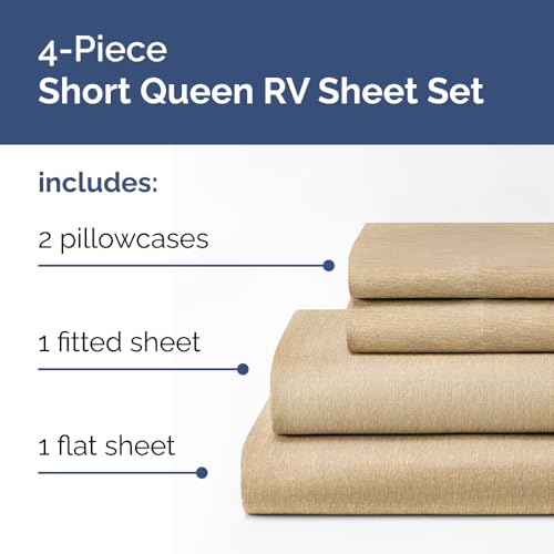Short Queen Size 4 Piece Bed Sheet Set (37 - Heathered Tan / Short Queen)