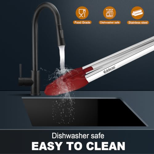 Tongs For Cooking (7+9+12 inch / Red Silicone Tip 3Pcs)