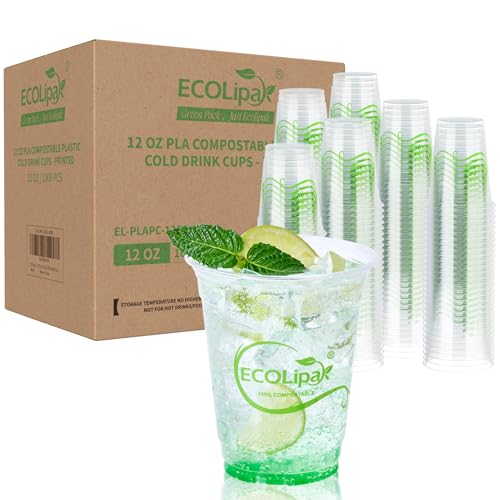 1000 Count 12 OZ Clear Compostable Plastic Cups for Restaurant (12oz-clear)