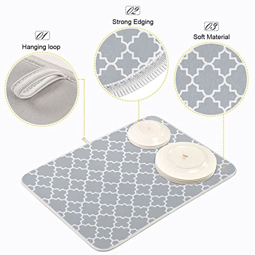Super Absorbent Dish Drying Mat (Grey Moroccan / 18" x 24")