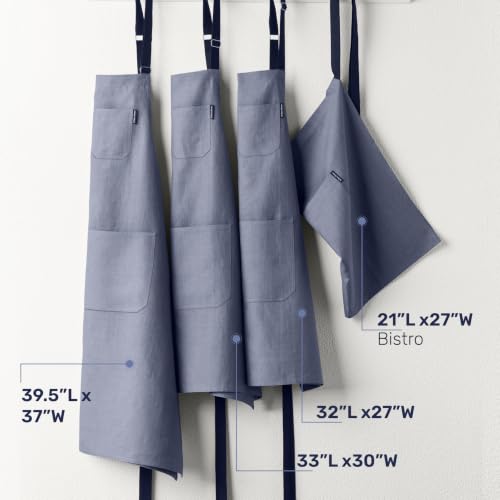 100% Pure Linen Apron (Grey / Black / 33 X 30 Inch)