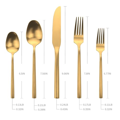 Matte Gold Silverware Set Hexagon Handle 60 (Matte Gold / 60 Pcs)