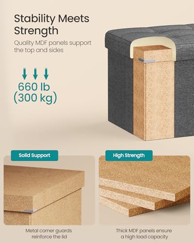 43.3 Inches Folding Storage Ottoman Bench (Dark Gray / 15"D x 43"W x 15"H (without Flipping Lid))