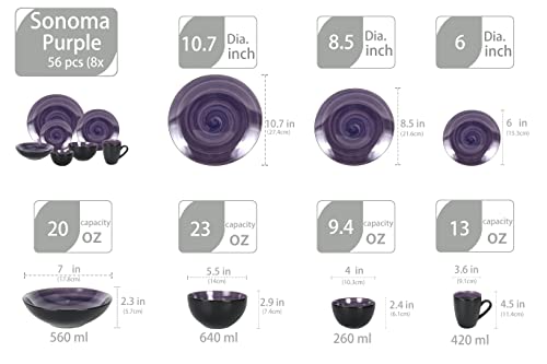 Stoneware Sonoma Dinnerware Set (56pc Set / Mix Grey, Orange, Purple, Turquoise)