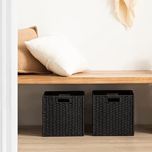3 Pack Wicker Basket (Cube-3pack 11"×11"×10.5" / Black)