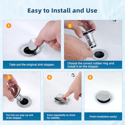 2 Pack Upgraded 3 in 1 Bathroom Sink Drain Strainer (Chrome)