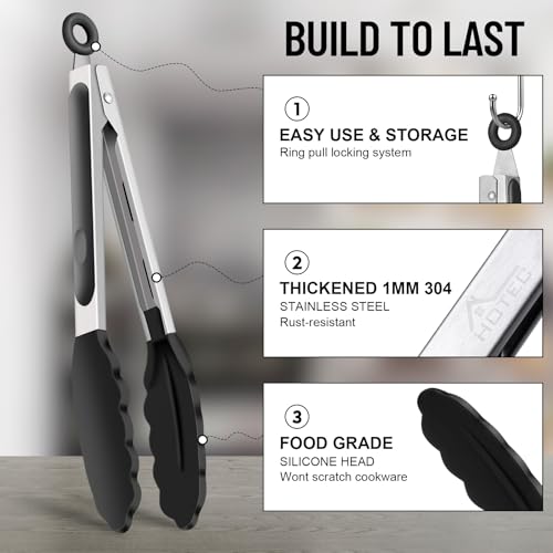 Silicone Kitchen Tongs for Cooking (Black)