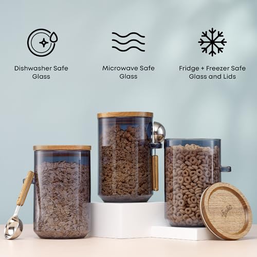 Holden 32oz Stackable Glass Storage Containers with Lids and Scoops (32 Ounce)