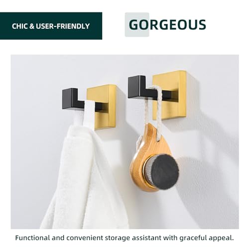 Bathroom Towel Hook (2 Pack / Black & Gold)