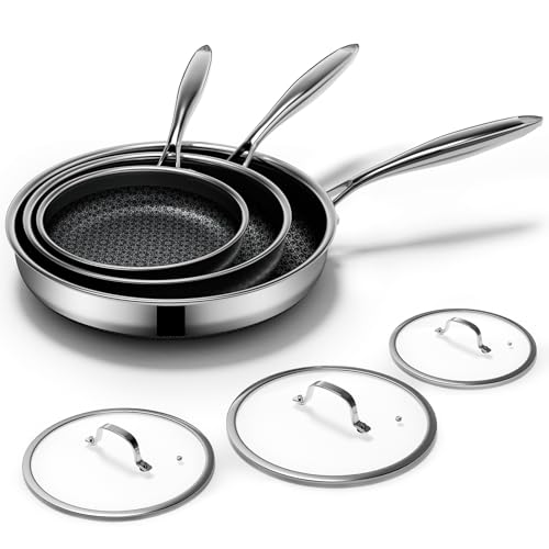 Non Stick Frying Pans Set with 3 Lid (Pan + Lid / 8+10+12-inch)
