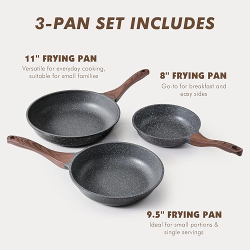 Nonstick Frying Pans (Gray / 8+9.5+11 Inch)
